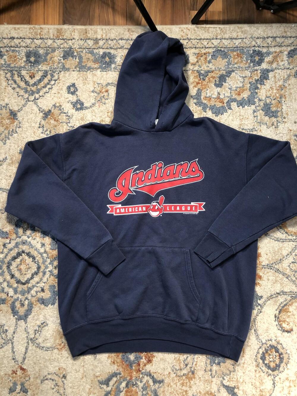Cleveland Indians Hoodie Sweatshirt Mens Large Blue MLB Baseball Lee Sport